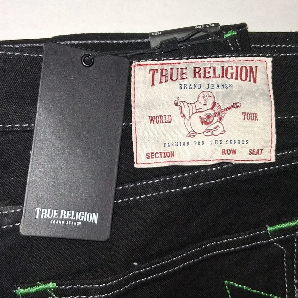 True Religion Ricky Relaxed Straight Jeans Size-32x34 Black NWT